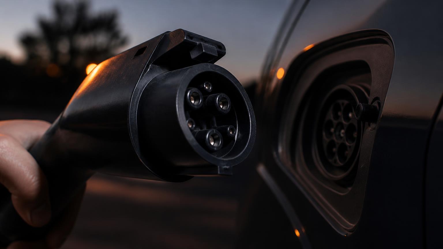 Close-up of a residential EV charging connector and cable.